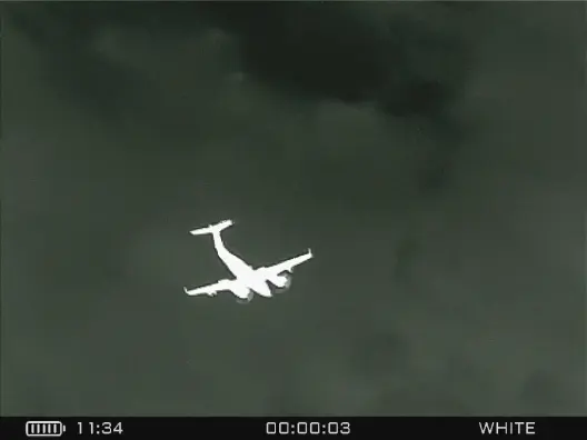 A plane pictured with thermal camera with 50mm lenses
